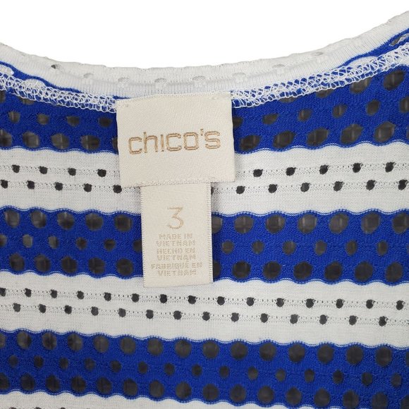 Chico's 3 Size XL Jacket Tess Cardigan Cover Up Eyelet Mesh Striped Flowing - Picture 6 of 8